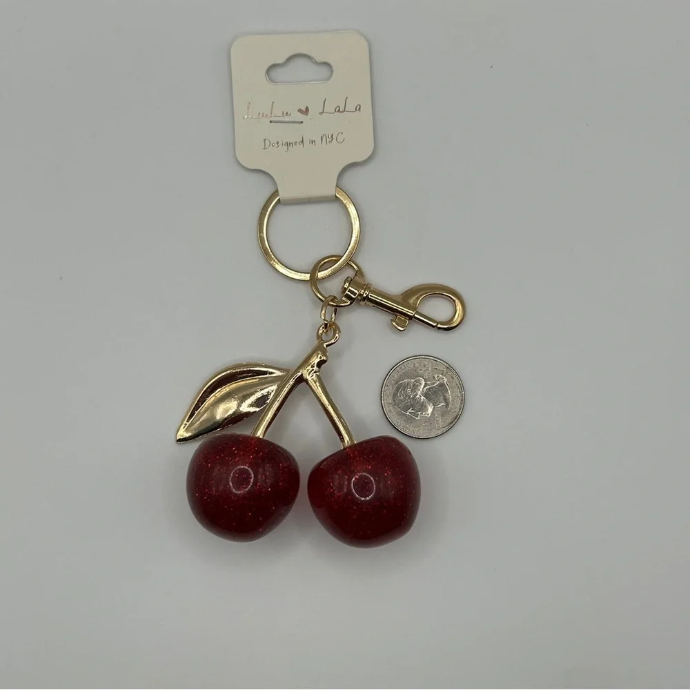 Luxe Large Red Sparkle Cherries Keychain